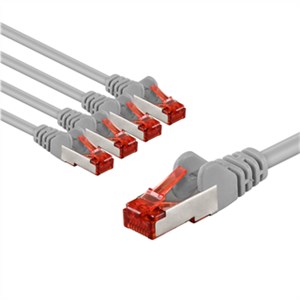 CAT 6 Patch Cable S/FTP (PiMF), 2 m, grey, Set of 5