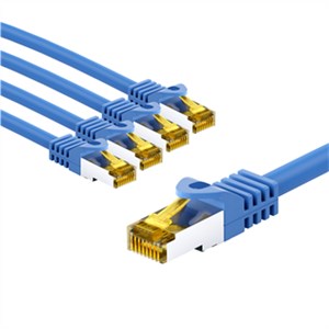 RJ45 kabel krosowy CAT 6A S/FTP (PiMF), 500 MHz, z CAT 7 kable surowym, 2 m, niebieski, zestaw 5